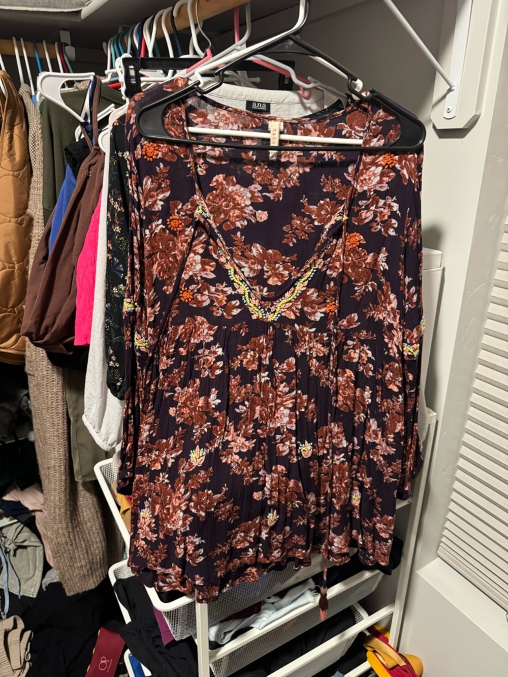 Raga Navy Floral Blouse with Rust Blooms